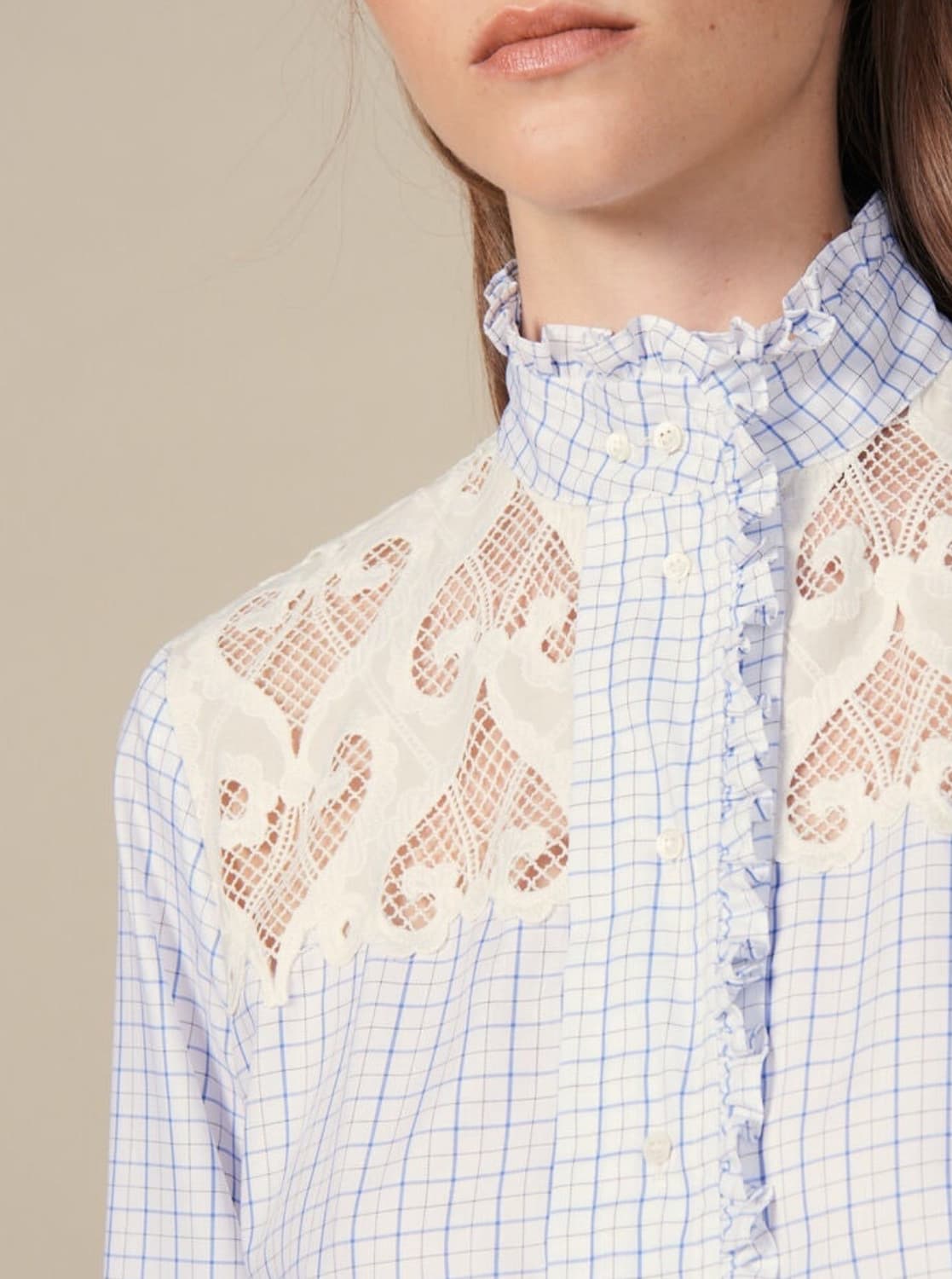 산드로 러플 체크 블라우스 1 상품이미지8