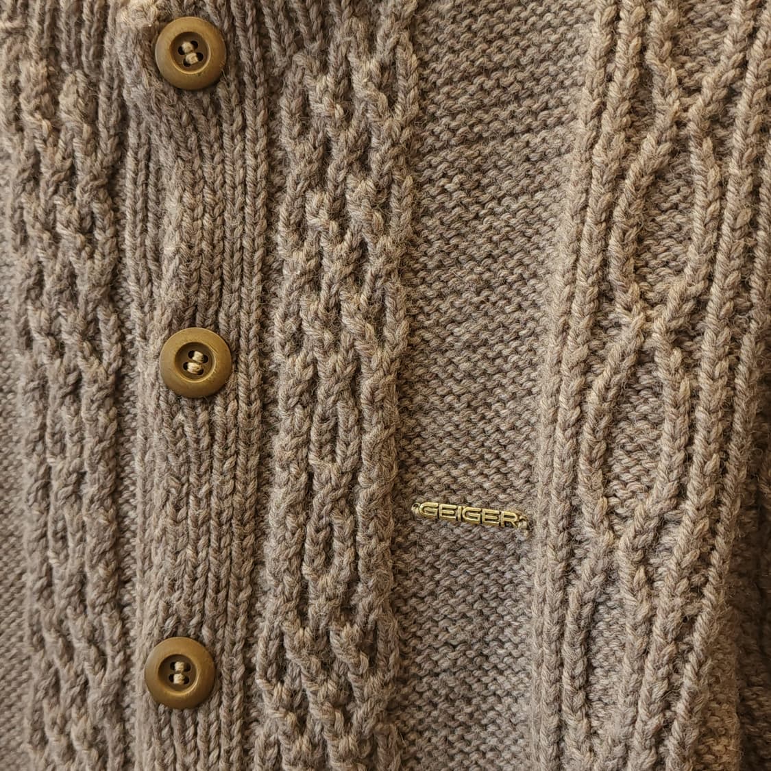 90s 프렌치 핸드메이드 울 가디건 헤비울 스웨터 버튼 가디건 베이지 상품이미지4