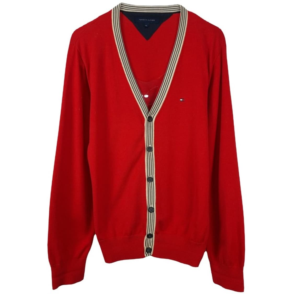 [타미힐피거] 로고 자수 브이넥 니트 가디건 레드 M19943 상품이미지2