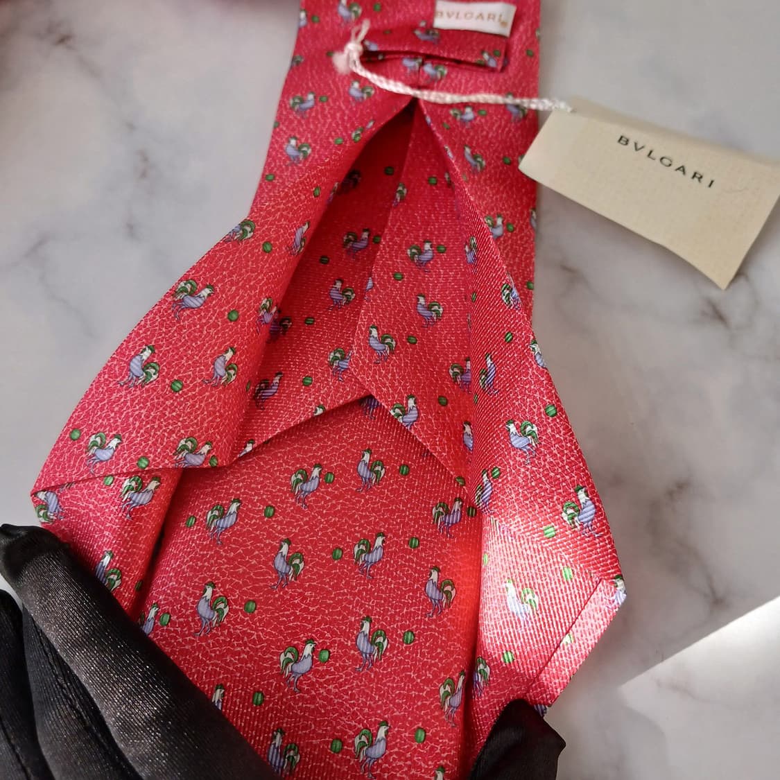 불가리 실크 레드 닭 모티브 넥타이 9.9cm 새상품 A19054
 상품이미지6