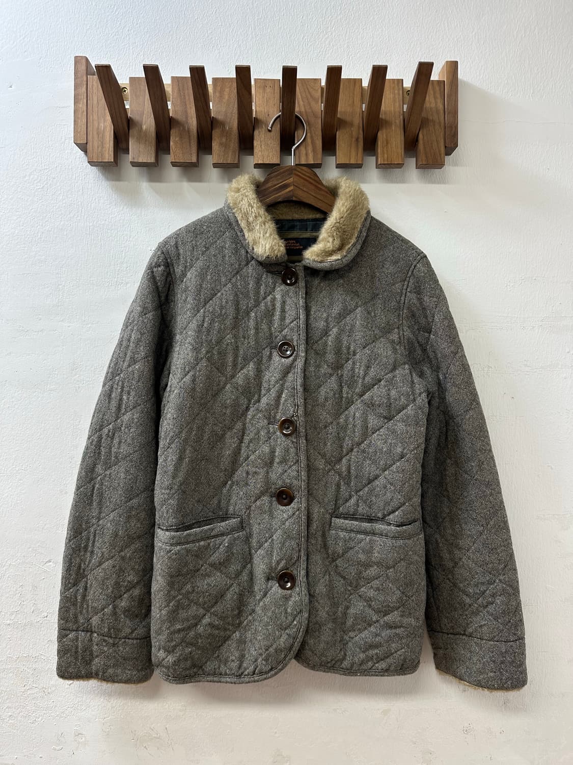 일본빈티지 Sunny Clouds 울 혼방 퍼 트리밍 퀼팅 코트 상품이미지1