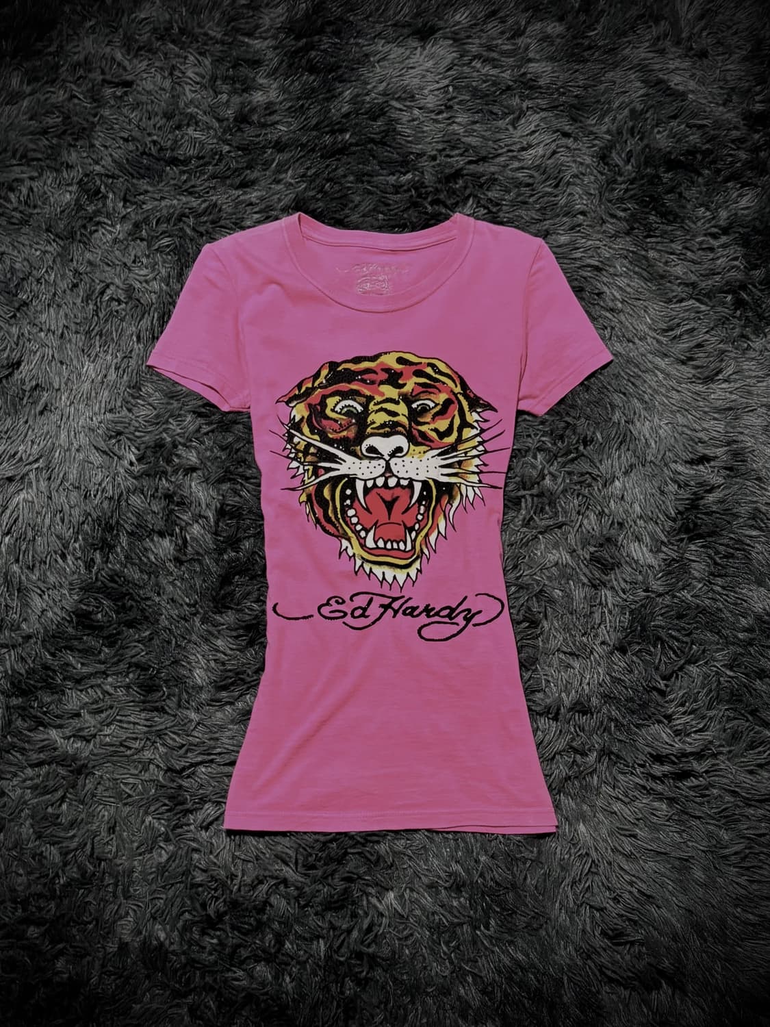 Ed Hardy 타이거 큐빅 레터링 핑크 반팔 티셔츠 상품이미지1