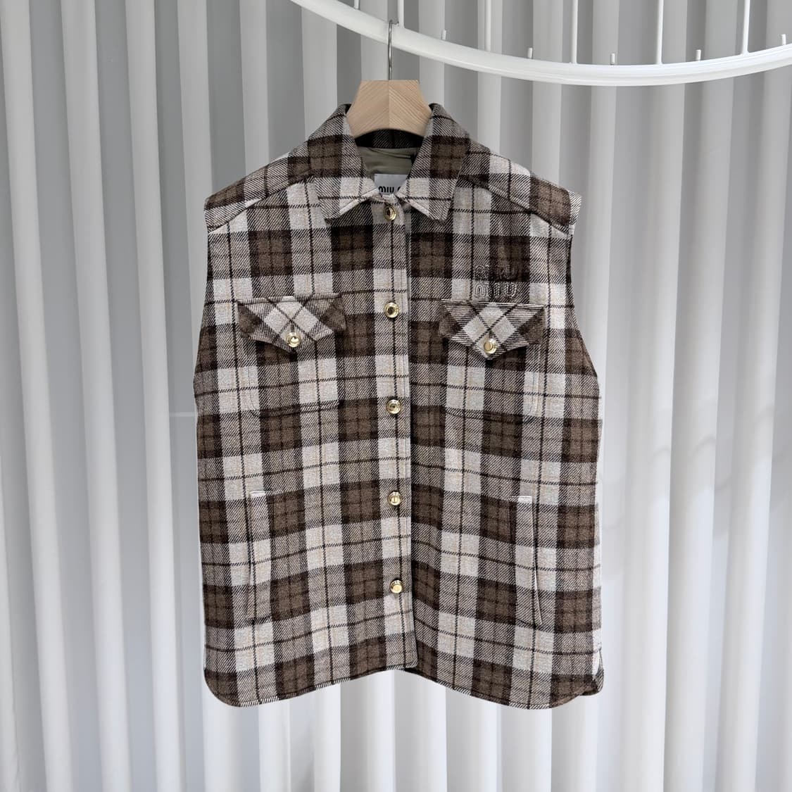 (A+/42) / 미우미우 체크 블루종 베스트 조끼 코코아 브라운 상품이미지1