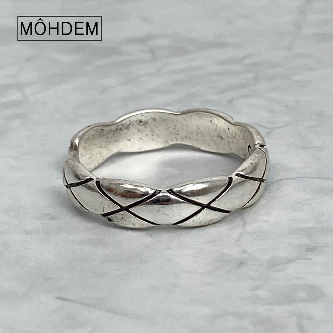 [Unisex] Coco2 엠보 체크 실버 반지 상품이미지5