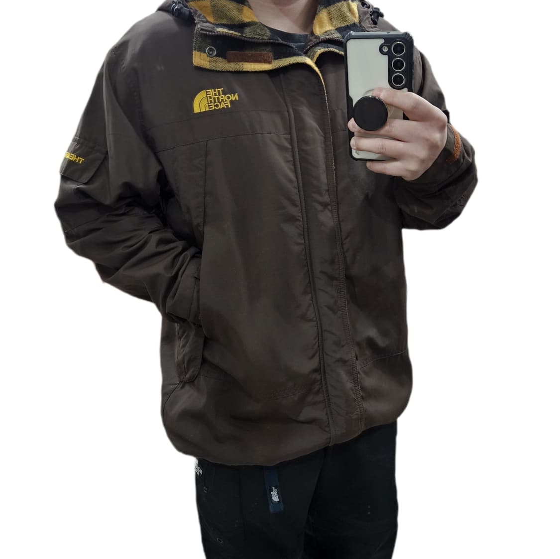 XL 105) 노스페이스 브라운 체크 후드 자켓 바람막이 상품이미지2