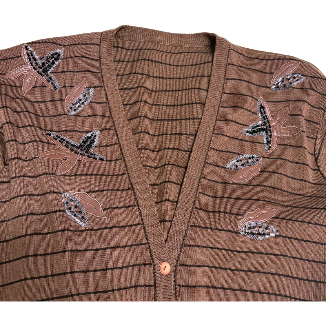 빈티지 브라운 스트라이프 자수 가디건 상품이미지3