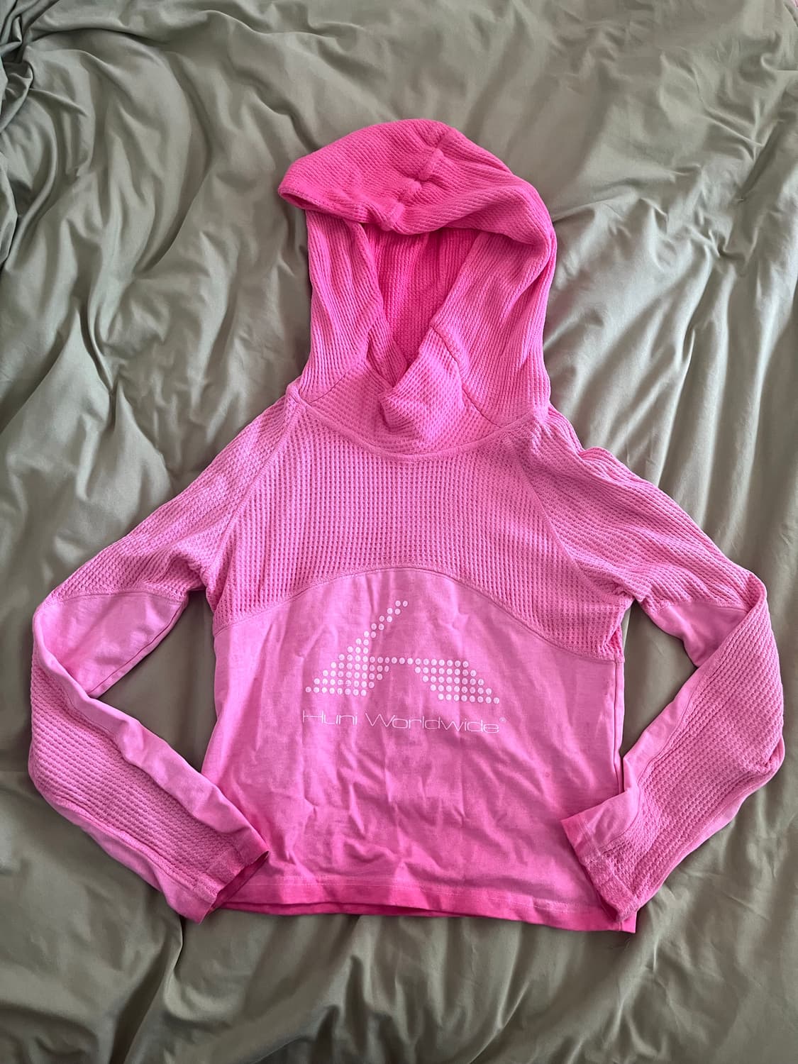 Hunnid design 와플 니트 후드 슬리브리스 pink 상품이미지3