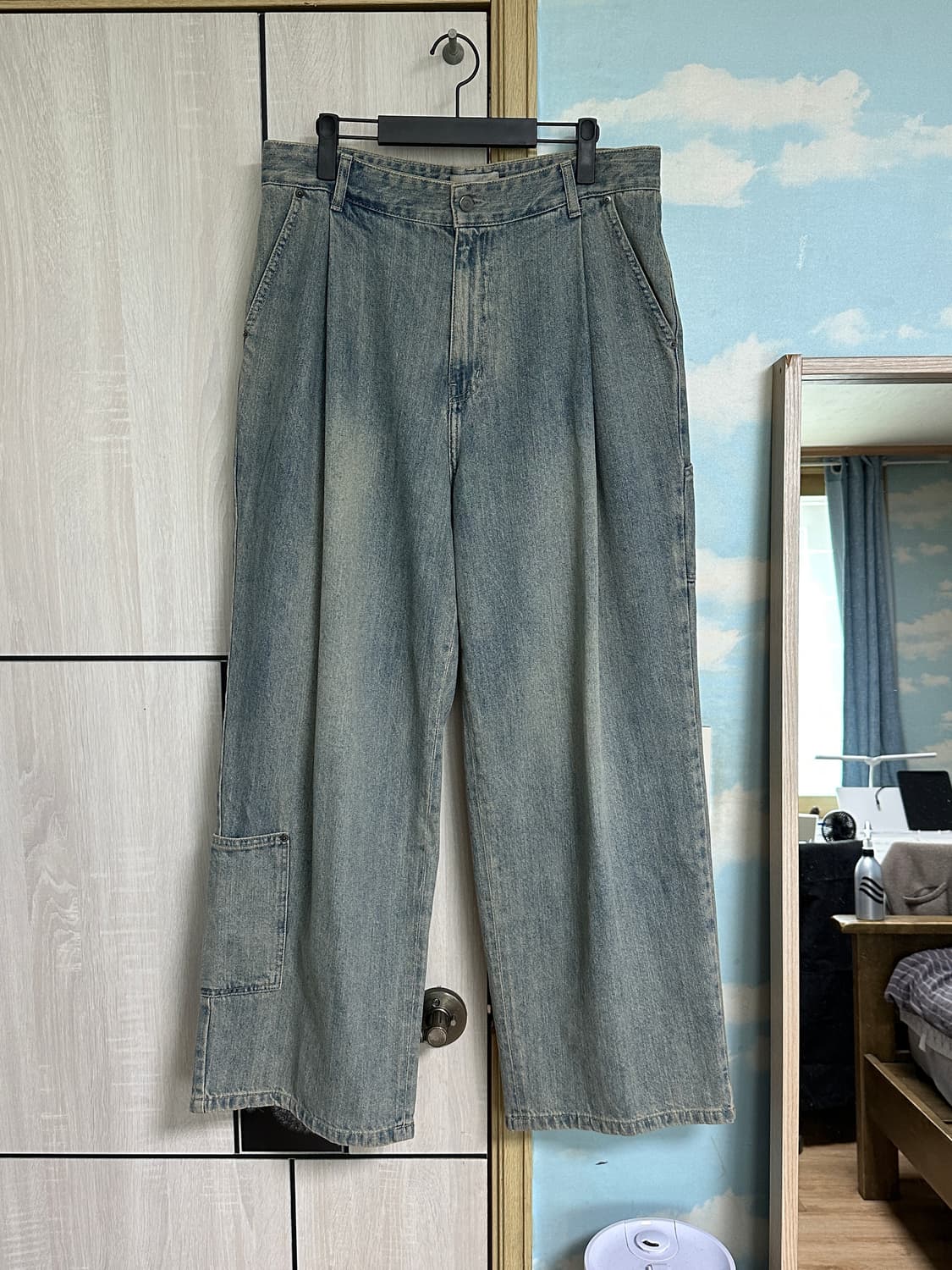 (3) 비긴202 원턱 와이드 카펜터 데님 팬츠 [블리치드 블루] 상품이미지3