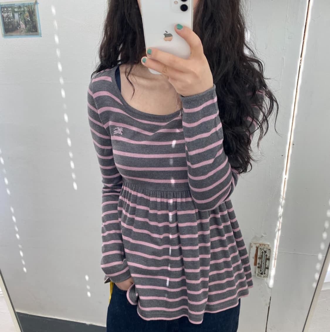 버버리 대장 빈티지 그레이 핑크 스트라이프 롱슬리브 딸기우유 상품이미지2