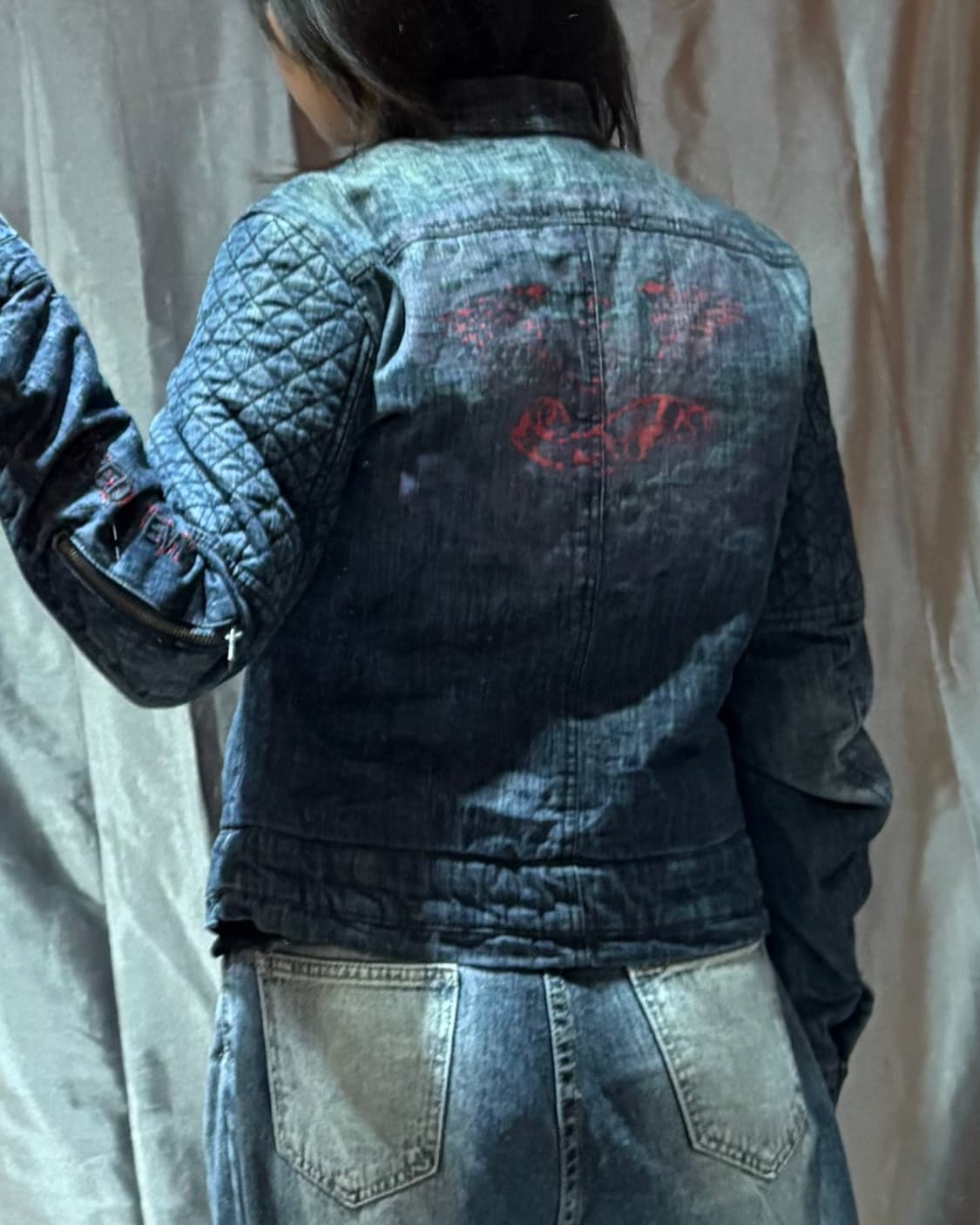 M 데님 절개 패디드 우먼스 바이커 자켓 상품이미지2