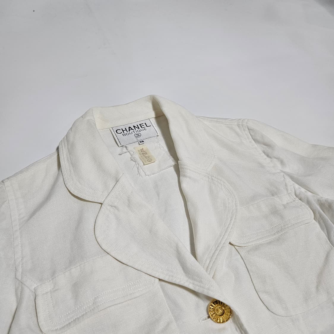 샤넬 빈티지 화이트 린넨 자켓[38] 상품이미지2