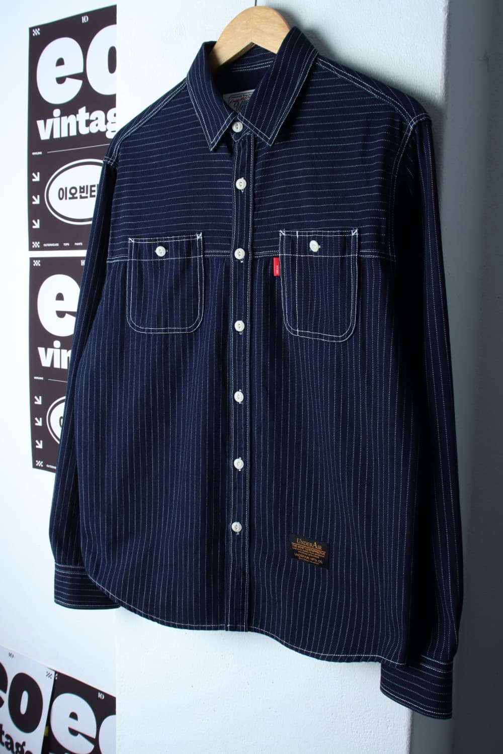 (L-XL) 언더에어 셔츠 남방 스트라이프 스티치 인디고-H33207 상품이미지1