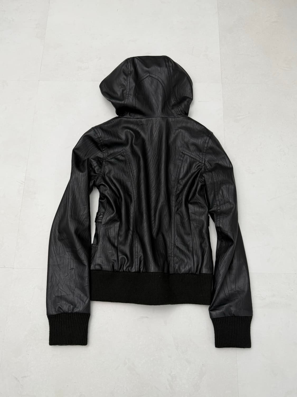 블랙 후드 가죽 자켓 상품이미지7