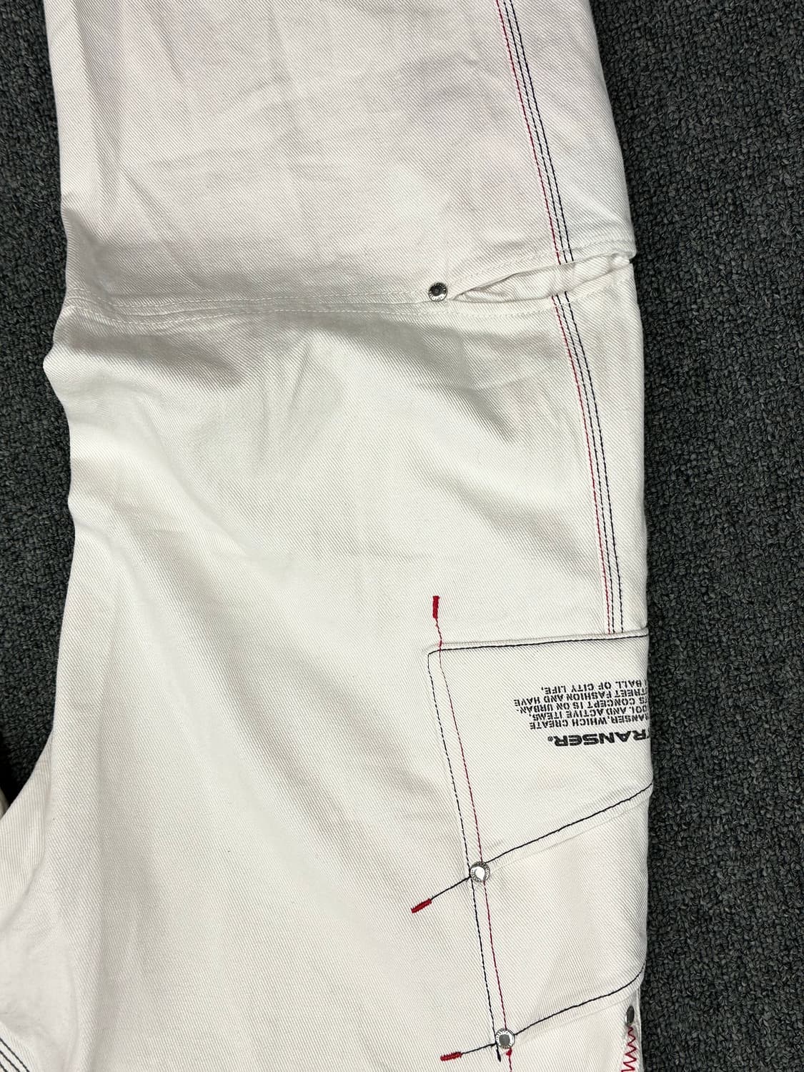 2L)Transer 빈티지 더블니 사이드포켓 화이트 힙합팬츠 상품이미지5