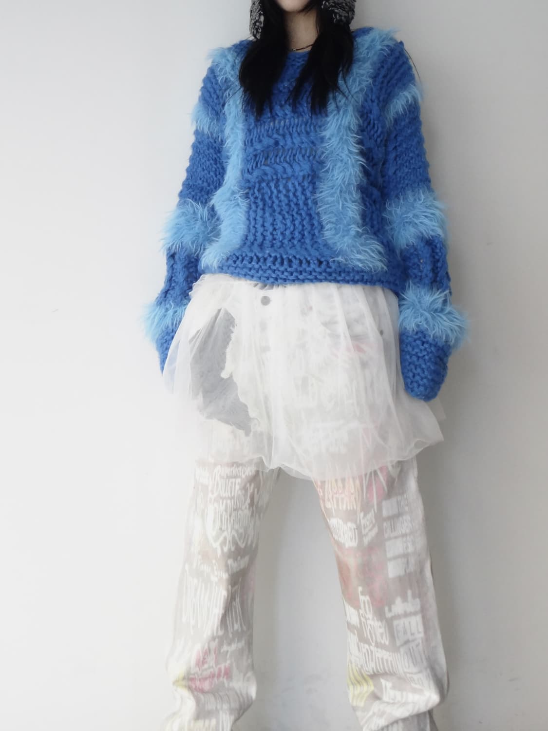 Rib detail fur knit / blue 상품이미지6