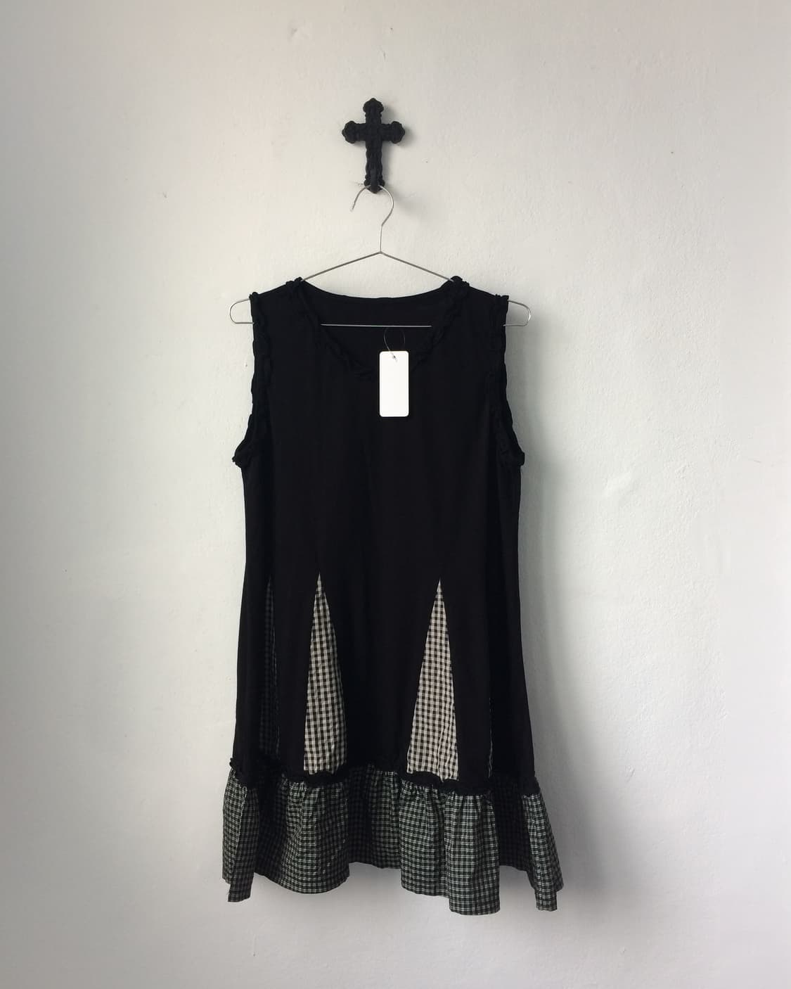 Check pattern mixed sleeveless onepiece 상품이미지2