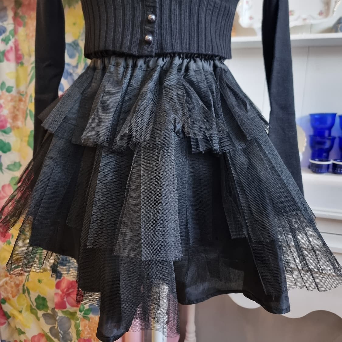 블랙 3단 튈(틸) 프릴 스커트 상품이미지2