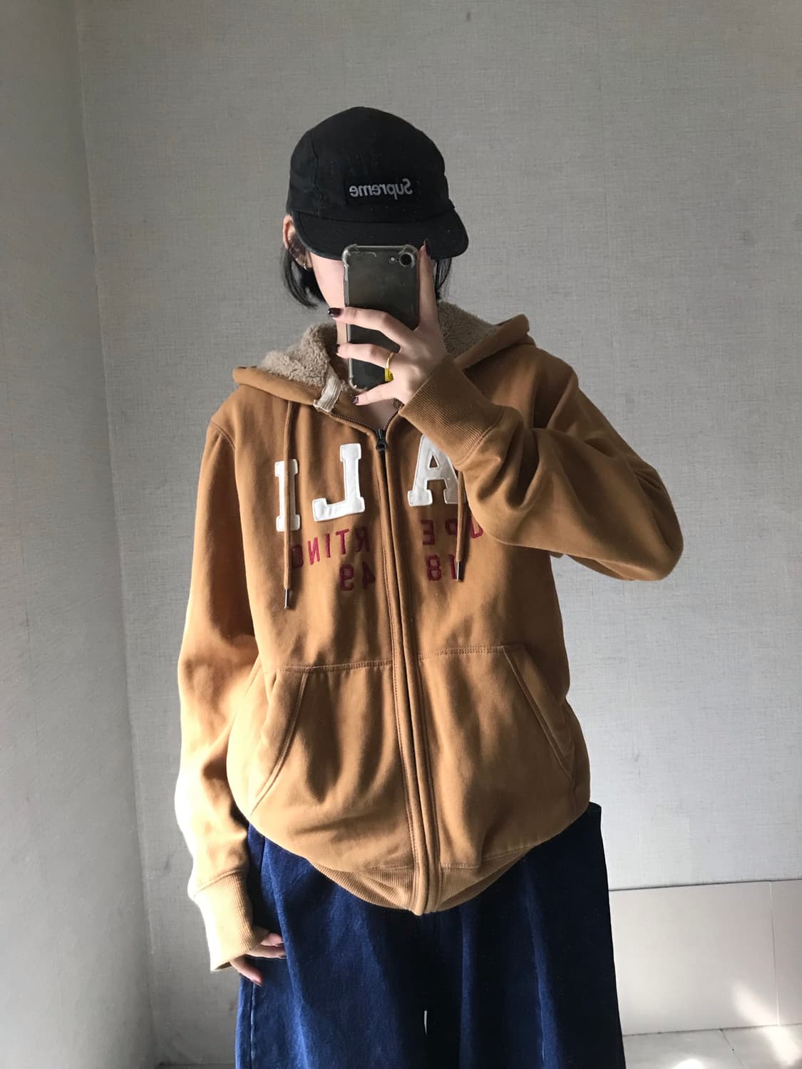 후아유 카멜 브라운 퍼 후드집업 상품이미지4