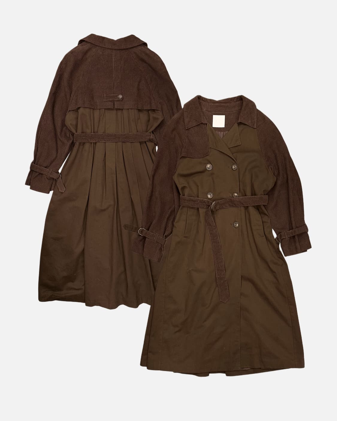 brown corduroy mixed pleats coat 상품이미지1