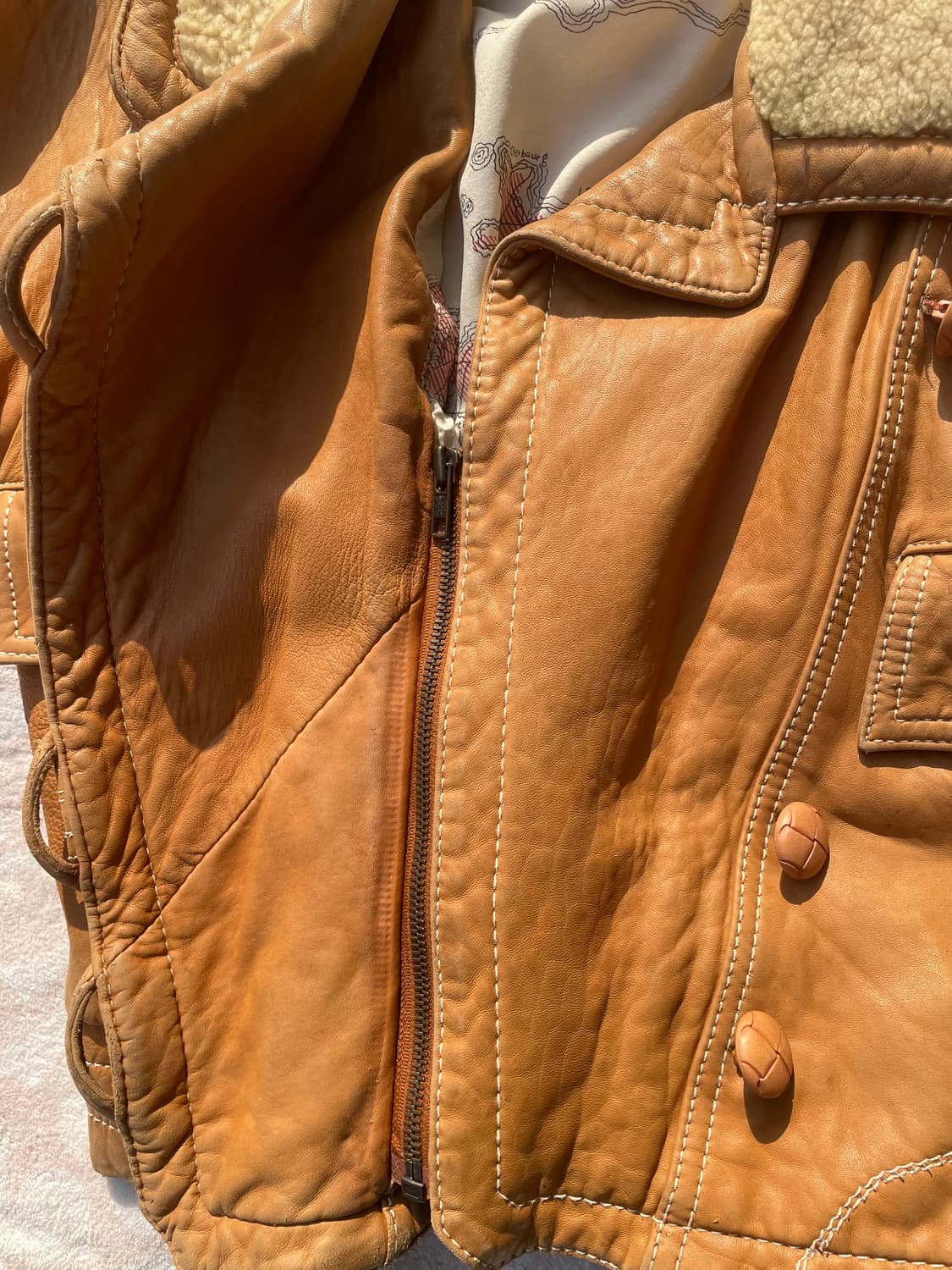 Vintage Shearling Collar Leather Jacket  상품이미지7