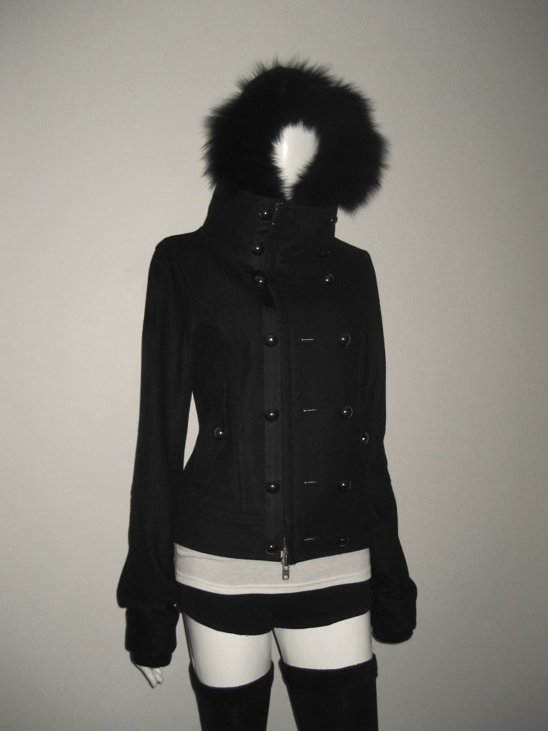 퍼 투버튼 하이넥 후드 집업 울 자켓 아카이브 상품이미지4