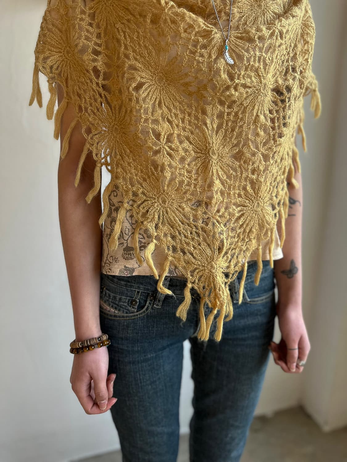 Muted Yellow Floral Crochet Muffler 0277 상품이미지4