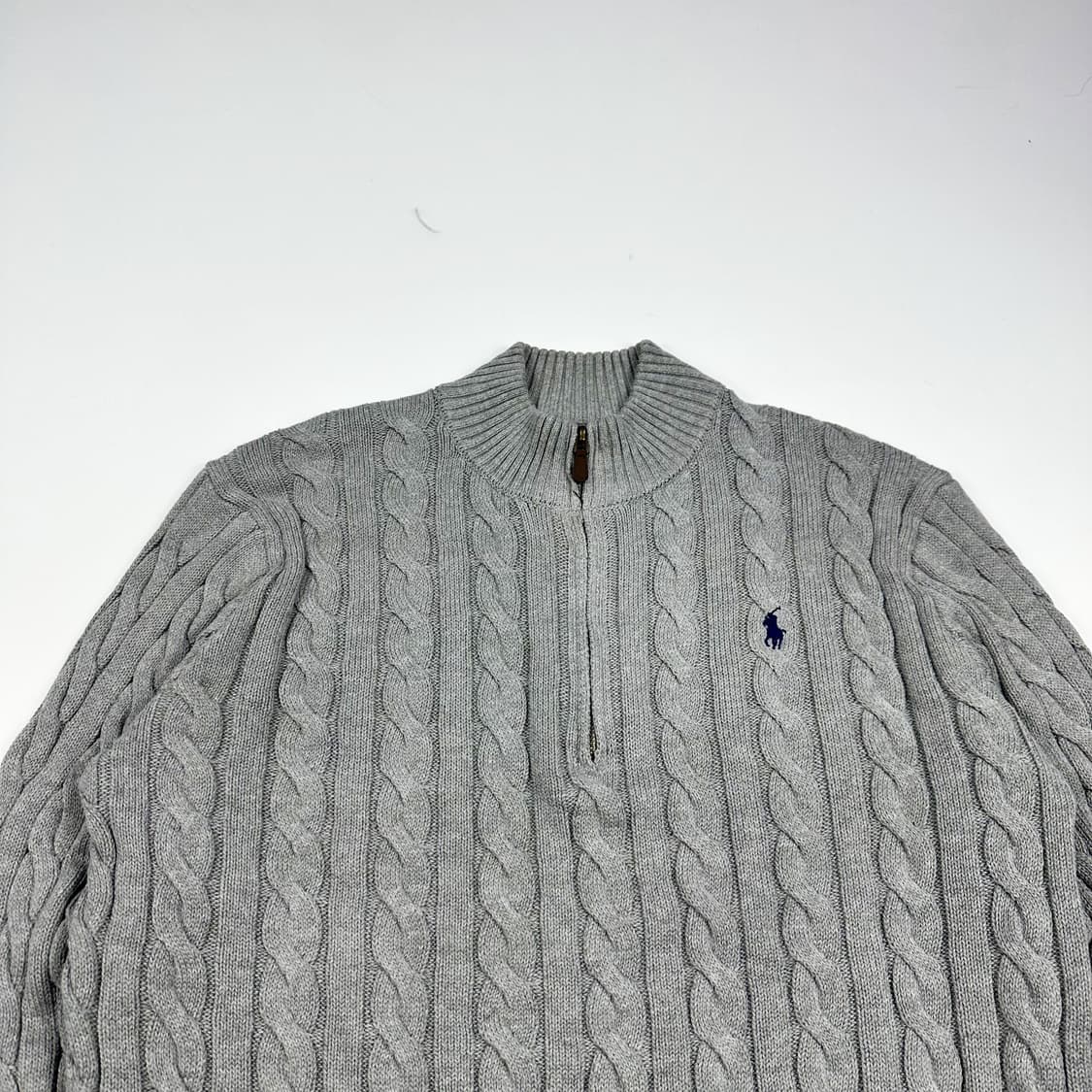 폴로 랄프로렌 클래식 반집업 케이블 니트 그레이 L 상품이미지2