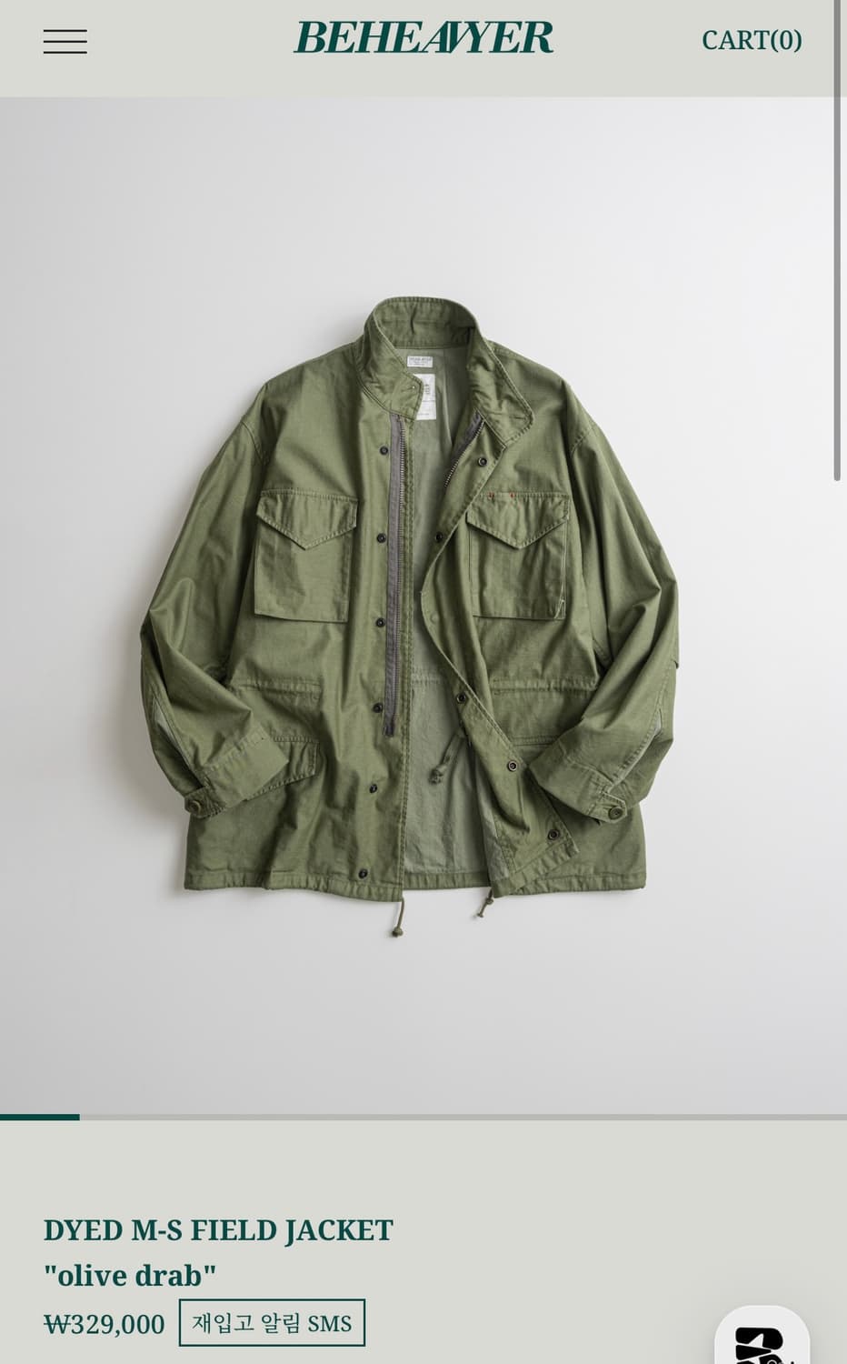 [2] BEHEAYER 비헤비어 M-S 야상 필드자켓 올리브 상품이미지1