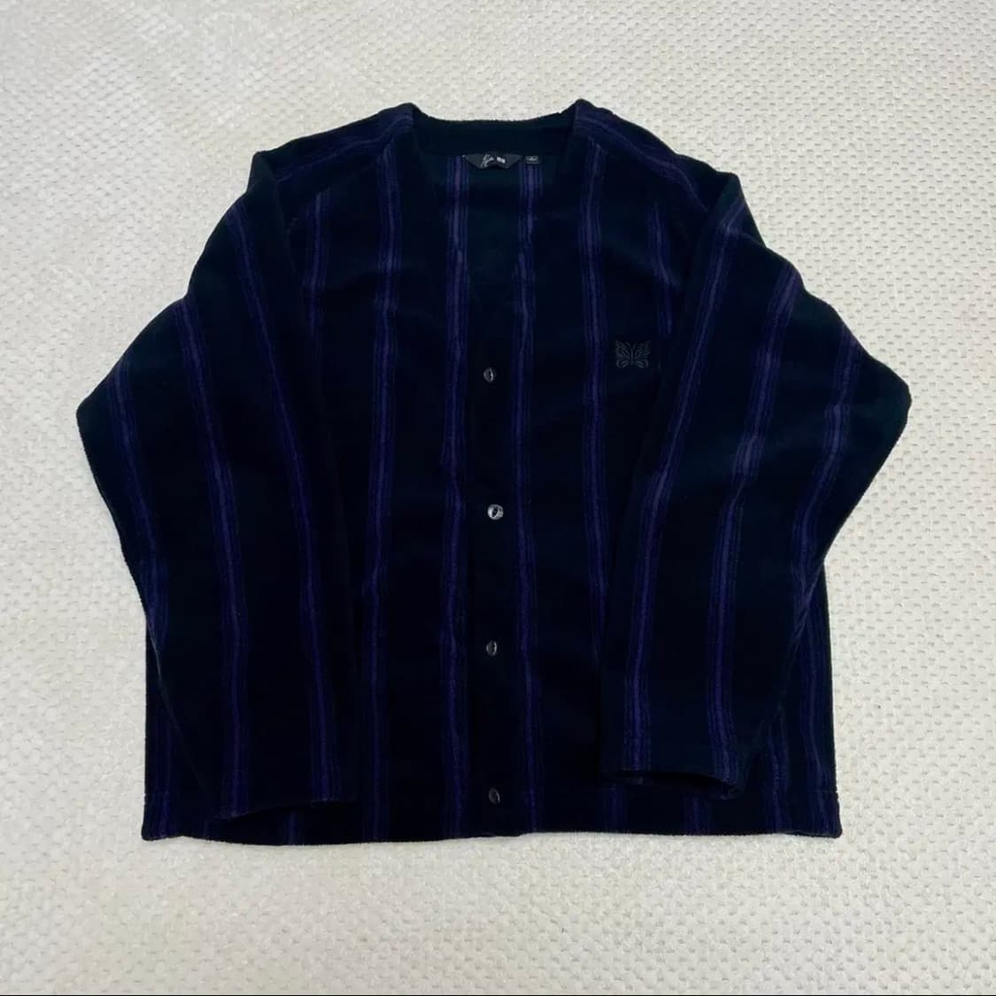 [L] 유니클로 니들스 후리스 가디건 블랙 퍼플 스트라이프 플리스 자켓 상품이미지2