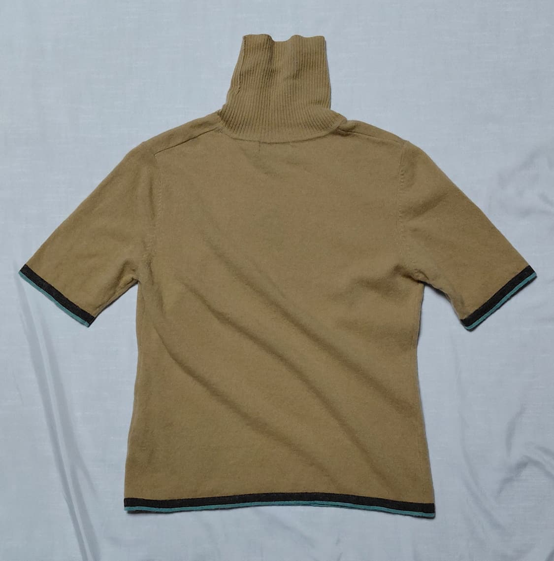 (울 100%) IY BASICS 아가일 패턴 반팔 터틀넥 니트 상품이미지6