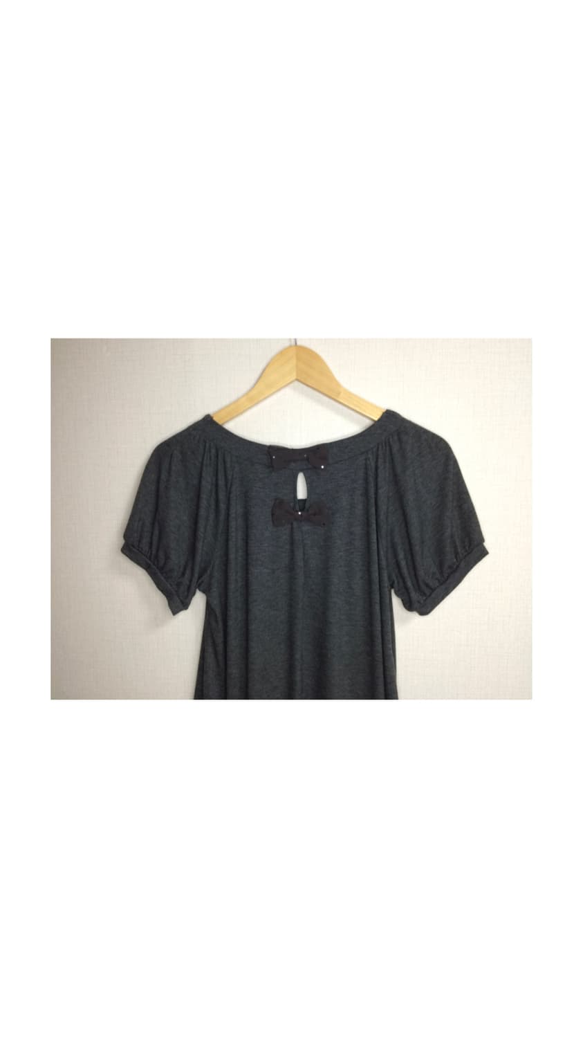 빈티지 차콜 쉬폰 레이어드 백 리본 반팔 원피스 튜닉 상품이미지3