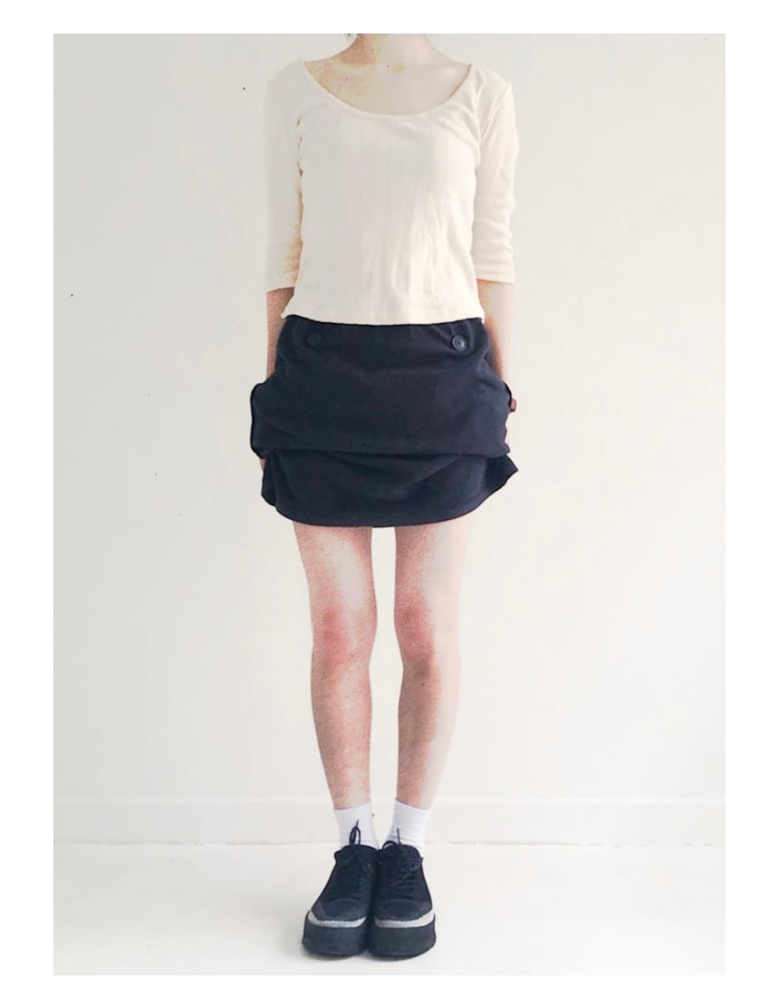 오스하이 4way 버튼 롱 스커트 네이비 상품이미지2