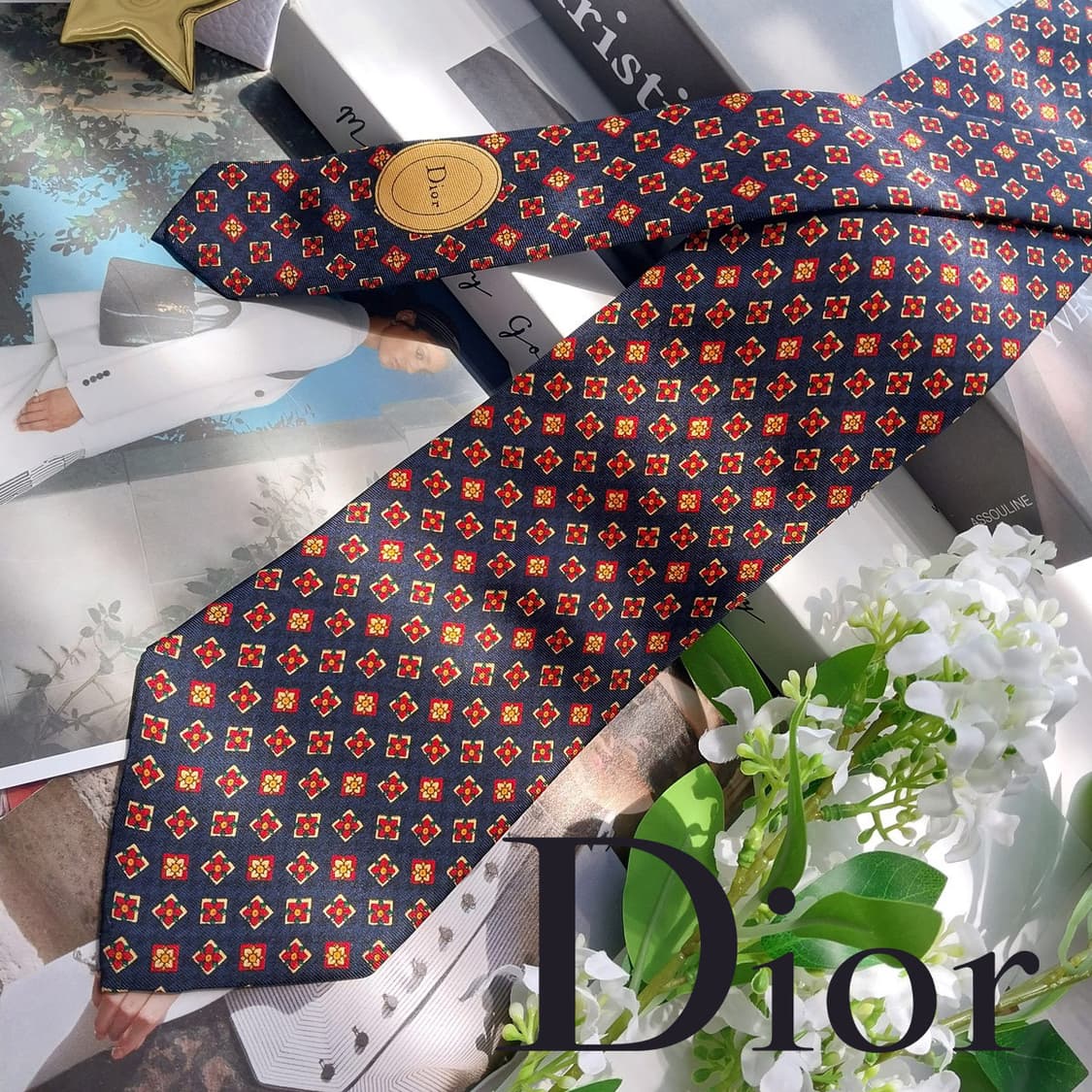 크리스찬 디올 네이비 플라워 패턴 넥타이 9.5cm A+~A등급 K278 상품이미지1