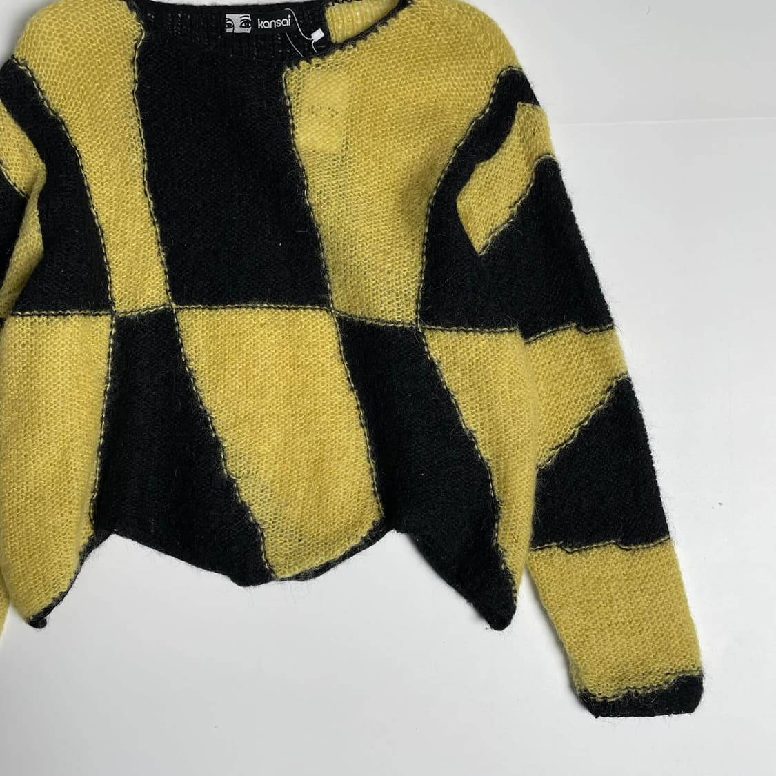 80's kansai 엘로우 블랙 블럭 울 블렌드 니트 상품이미지3