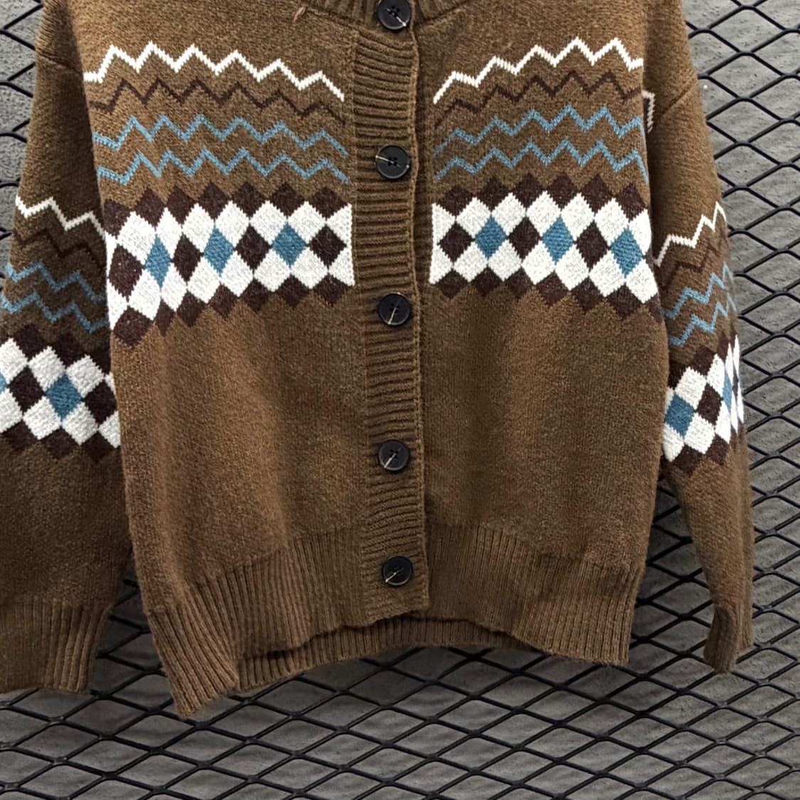 JPN VINTAGE 에스닉 니트 가디건 아가일 패턴 빅버튼 디테일 상품이미지5