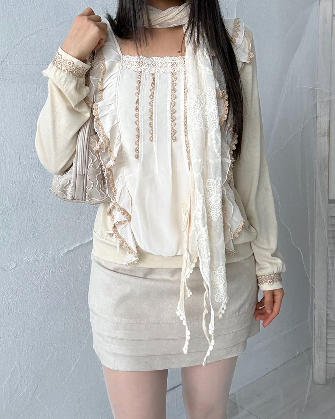 Axes Femme Romantic Lace Ruffle Blouse  상품이미지5