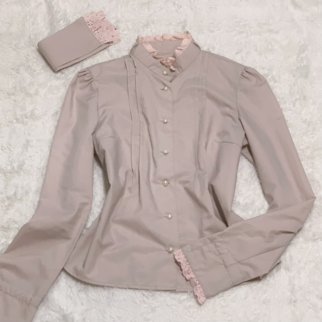 앙크루즈 리본 프릴 블라우스 양산형 히메갸루 로걀 빈티지 달천깔 상품이미지3