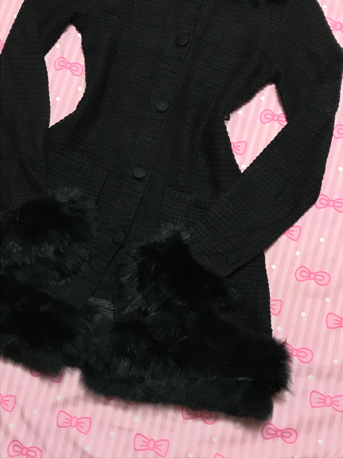 오네갸루 블랙 퍼 니트 롱 가디건  상품이미지2