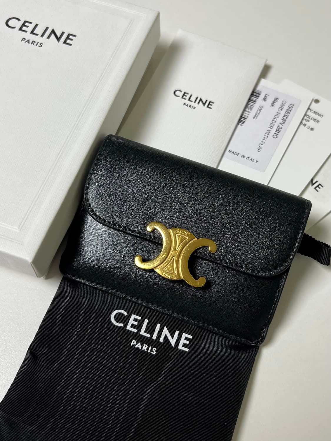 [정품] 셀린느 샤이니 카프스킨 플랩 카드 홀더 블랙 상품이미지2