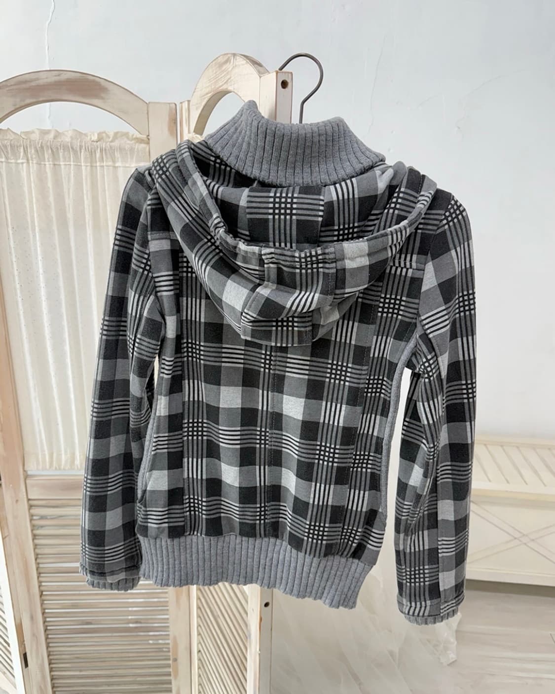Y2k Gray check zip-up 상품이미지5