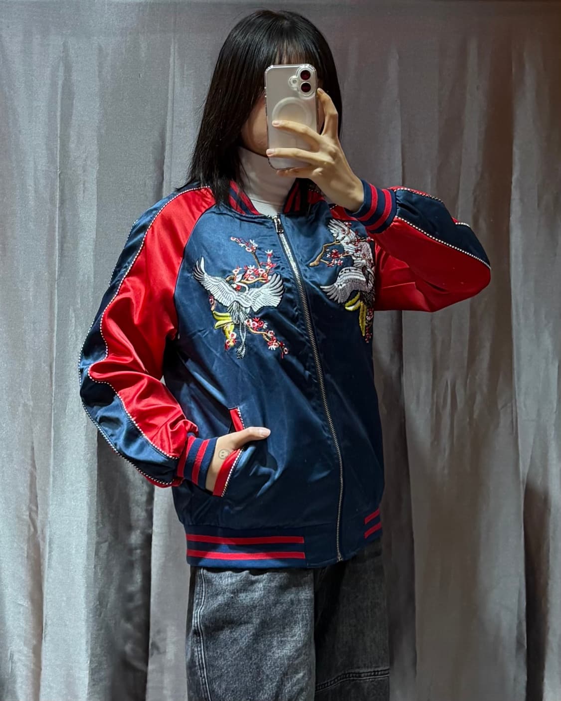 S 패치로고 레드 배색 블루 스카잔 상품이미지1