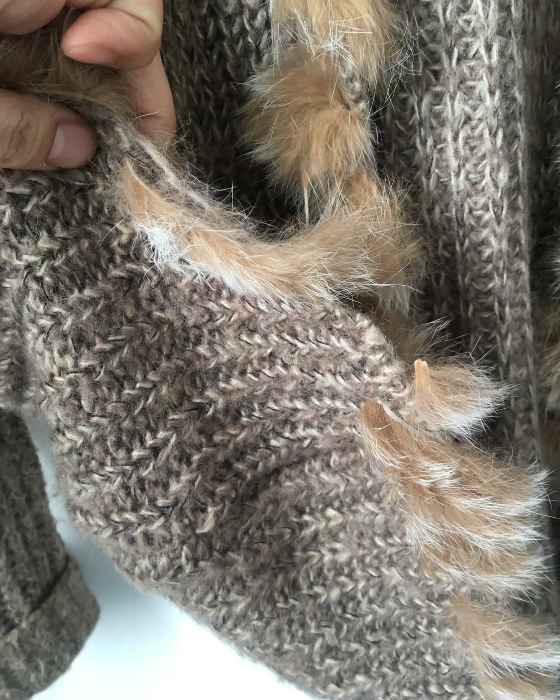 Rabbit fur trimming drape open knit card 상품이미지7