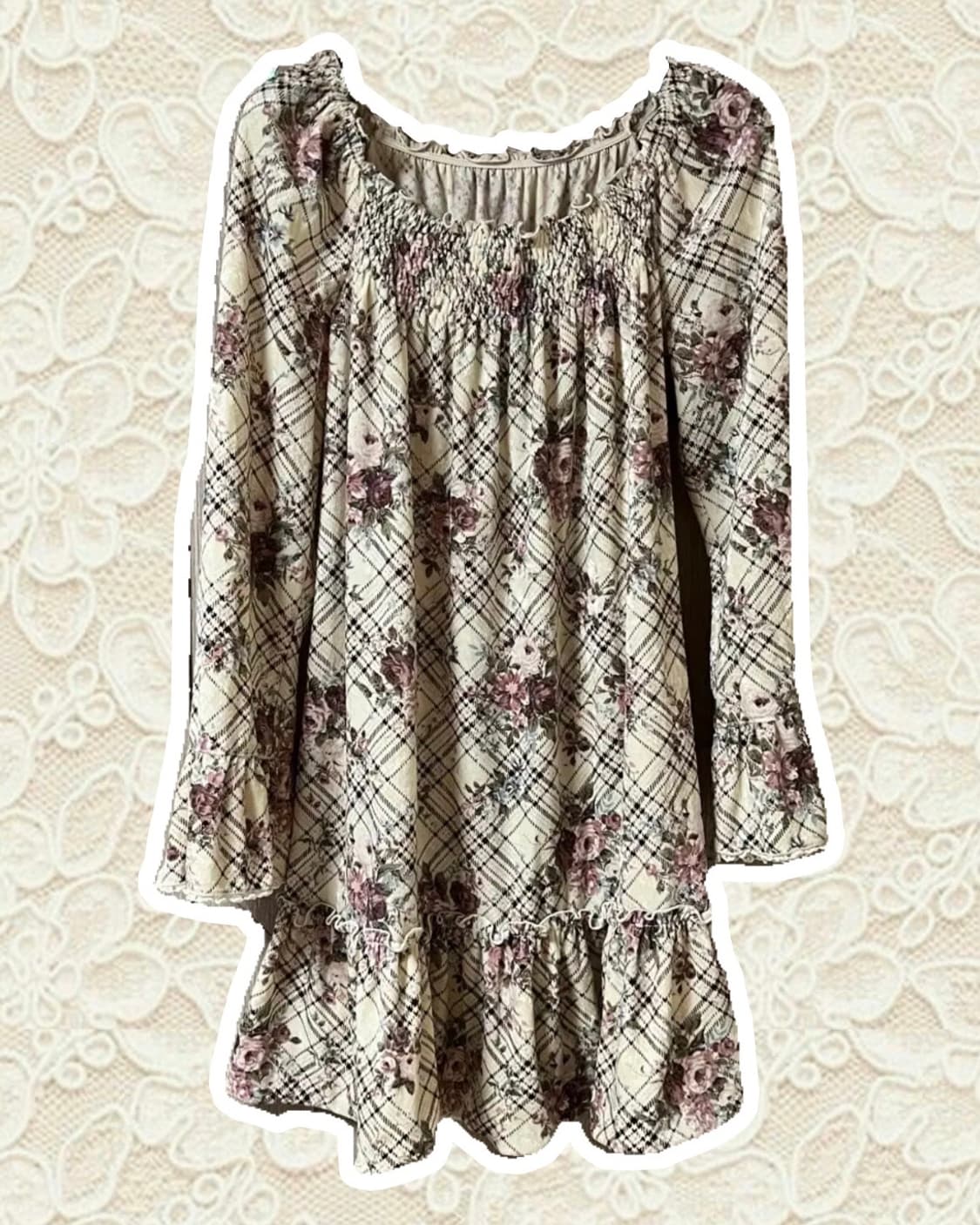 빈티지 레스트로즈 체크 프릴원피스 상품이미지1