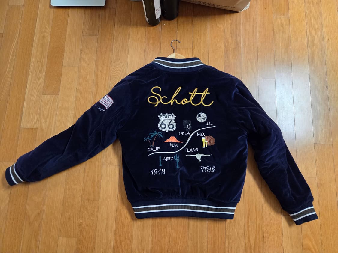 Schott NYC 벨벳 야구 점퍼 네이비, 스카잔, 수비니어 자켓 L 상품이미지3