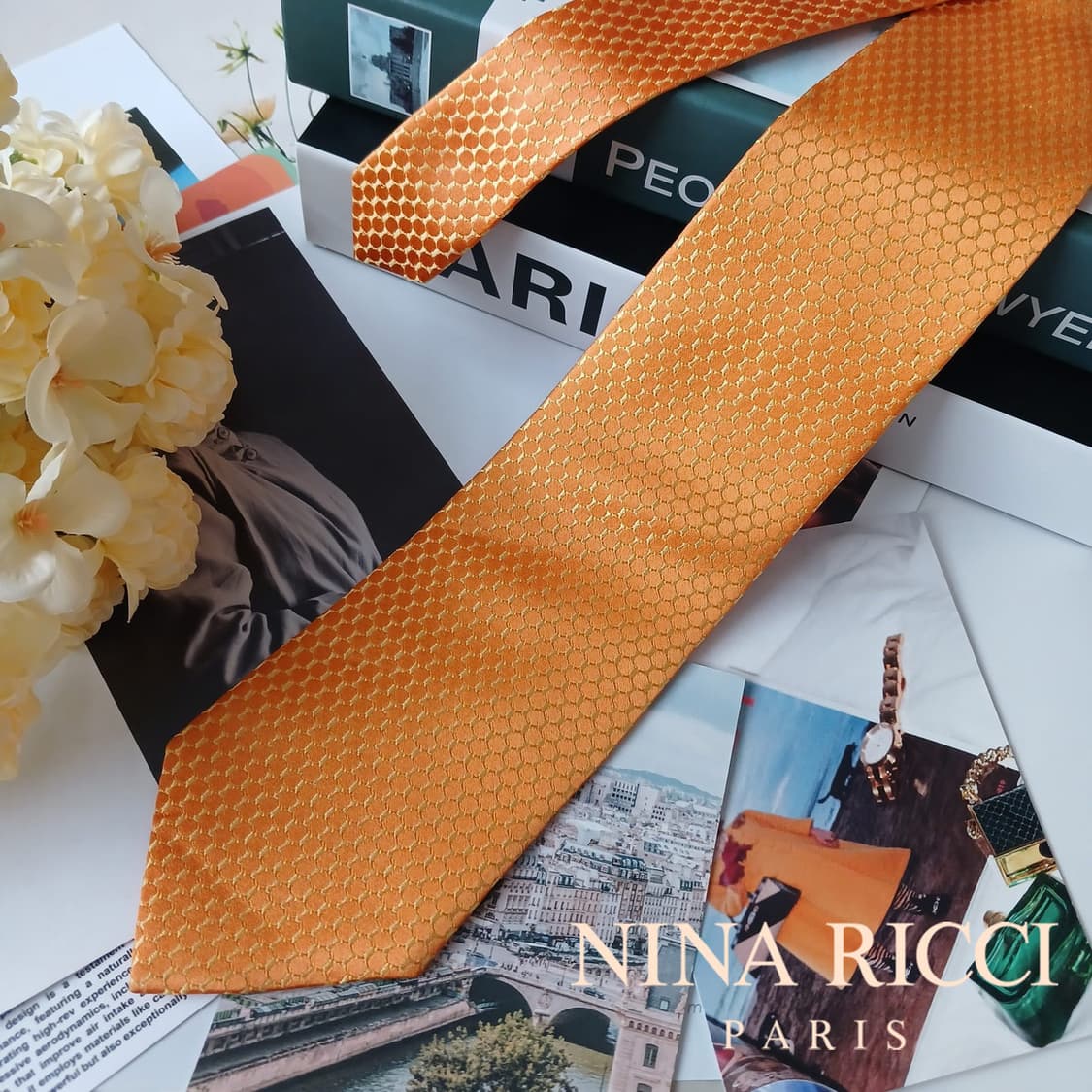 니나리치 실크 오렌지 패턴 넥타이 8.6cm A+등급 E732 상품이미지2