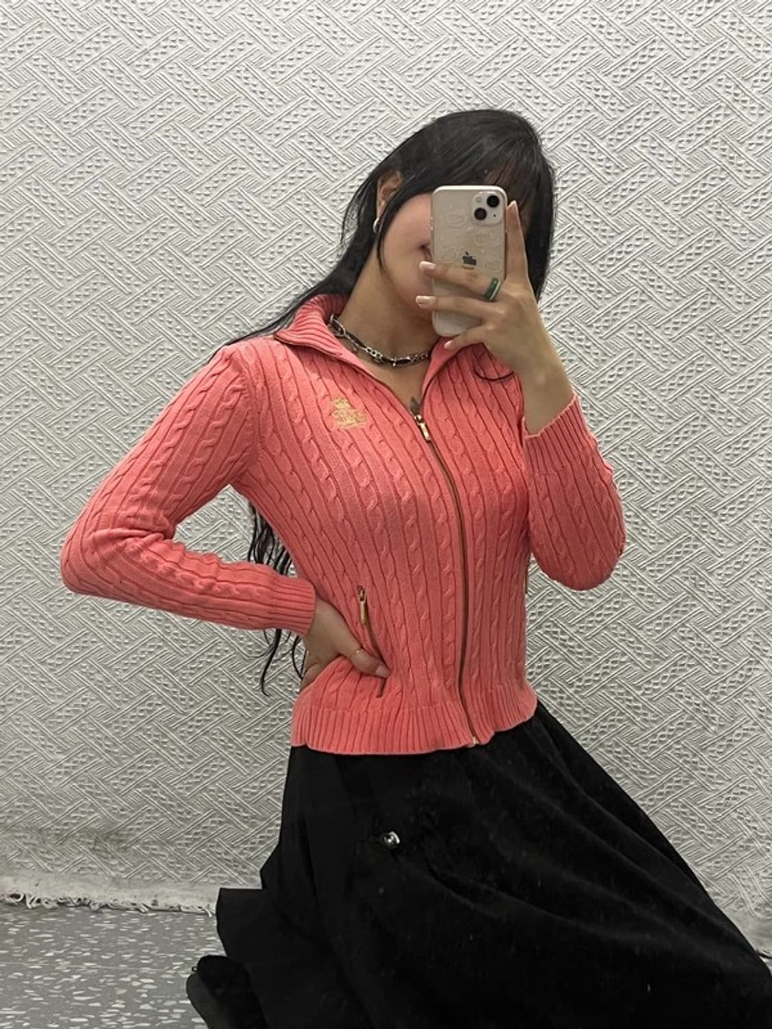 로렌 랄프로렌 코랄 핑크 꽈배기 케이블 가디건 S C06484 상품이미지2