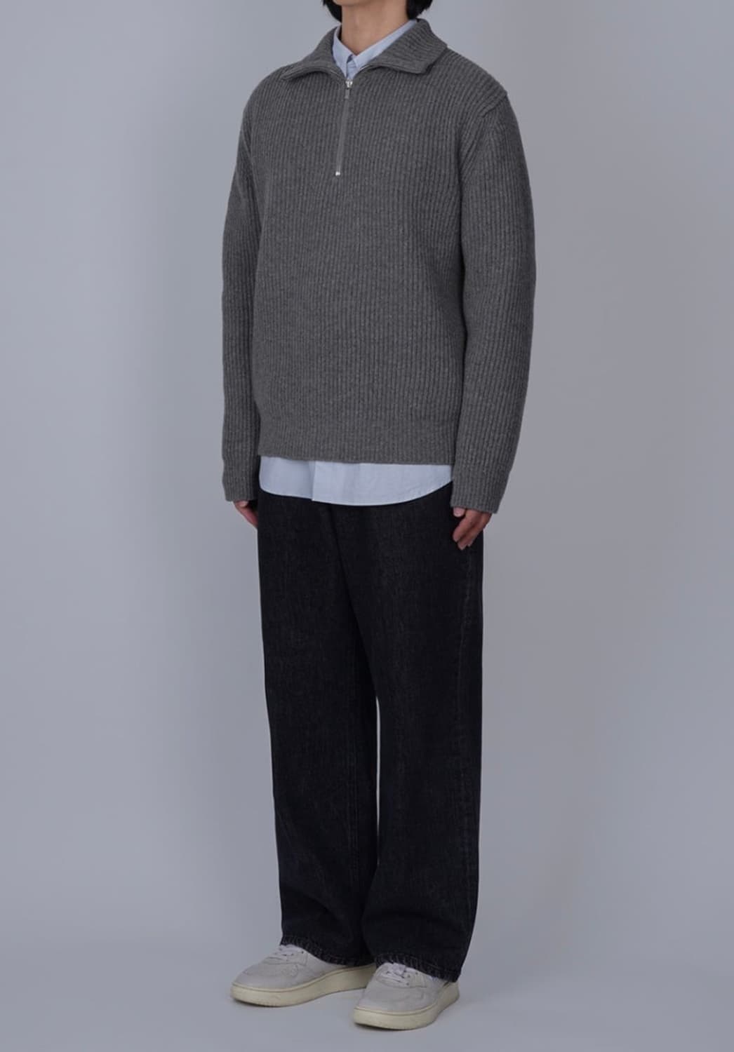 인더로우 하프집업 니트 그레이 멜란지 3사이즈 상품이미지2