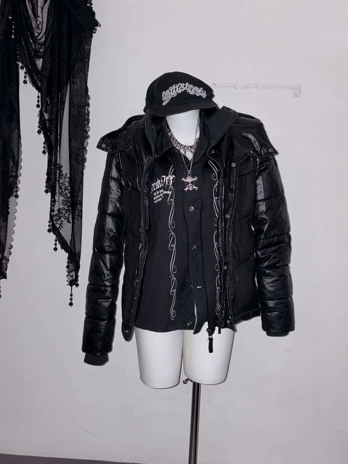 갸루펑크 스트릿 코디세트 하이넥 패딩 고스펑크 오피움 힙합 상품이미지2