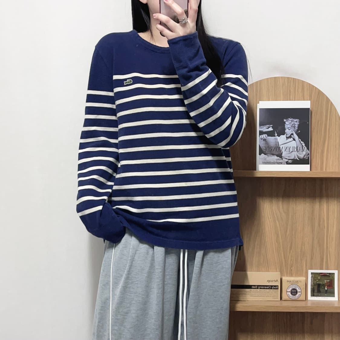 [정품] 라코스테 네이비 단가라 와플 긴팔티 [ M ] 상품이미지1