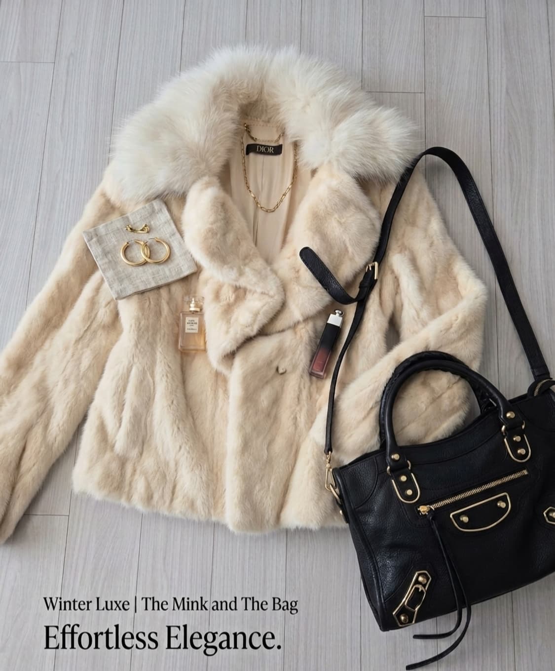 모건(MORGAN) 폭스퍼 밍크 스타일 하프 자켓 (55사이즈/베이지) 상품이미지1